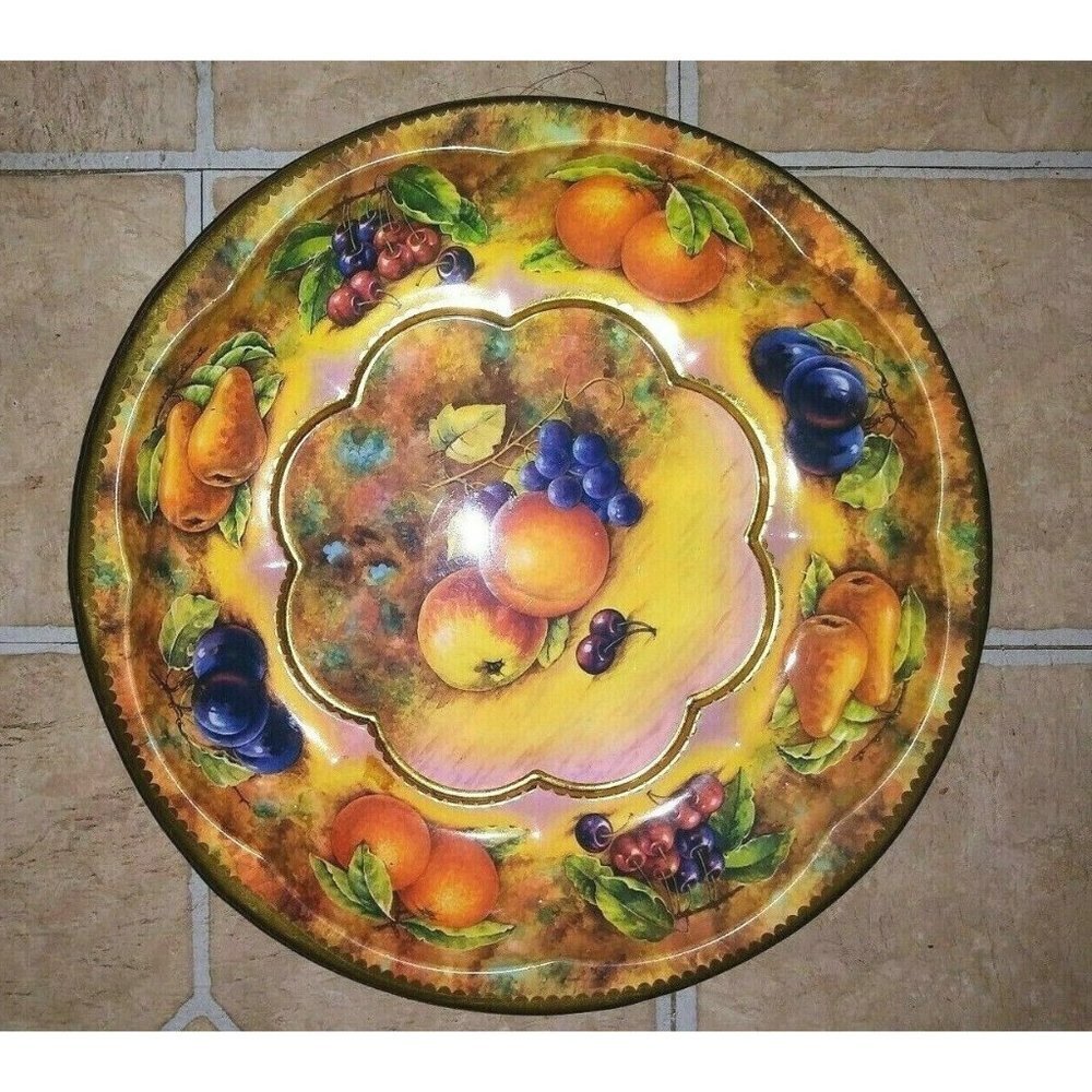 Vintage plate Fruit Tray/Bowl decorative 10" ENGLAND 1971 Daher Round Metal Tin